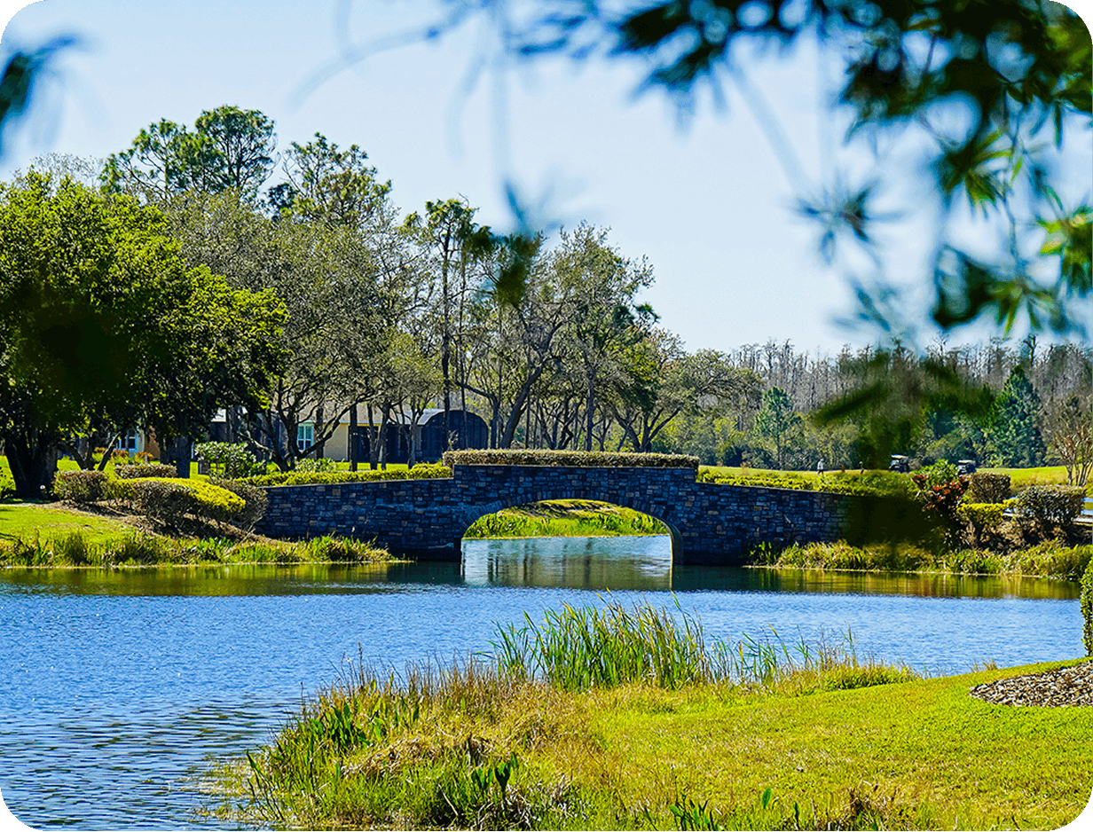 Stone bridge over a lake in a Central Florida community